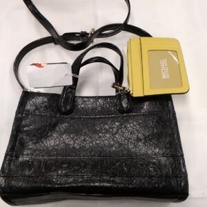 Michael Kors Black Leather Shoulder Bag with Yellow Wallet